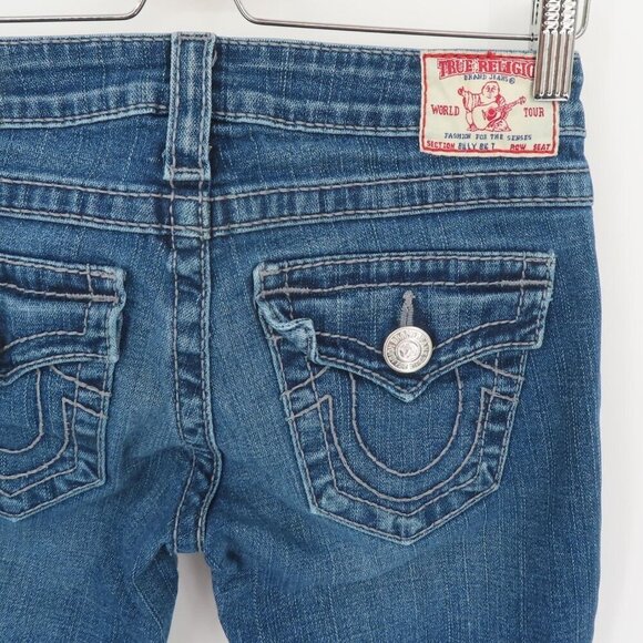 True Religion Women 26 Billy Big T Medium Wash Blue Distressed Torn Denim Jeans - Picture 9 of 16